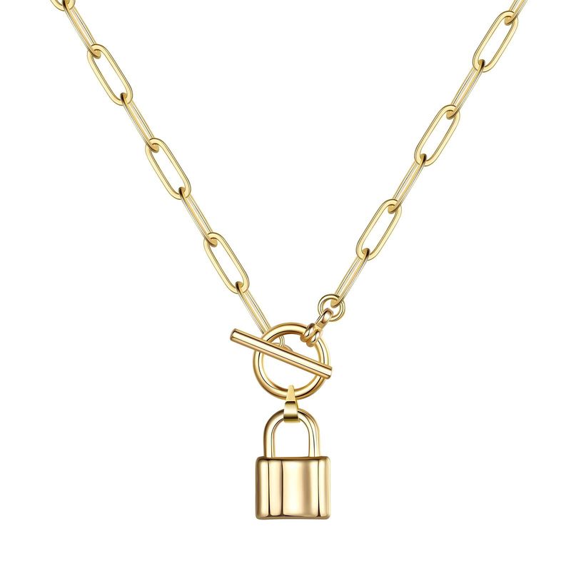 18K gold plated Stainless steel &quot;Lock&quot; necklace, Intensity
