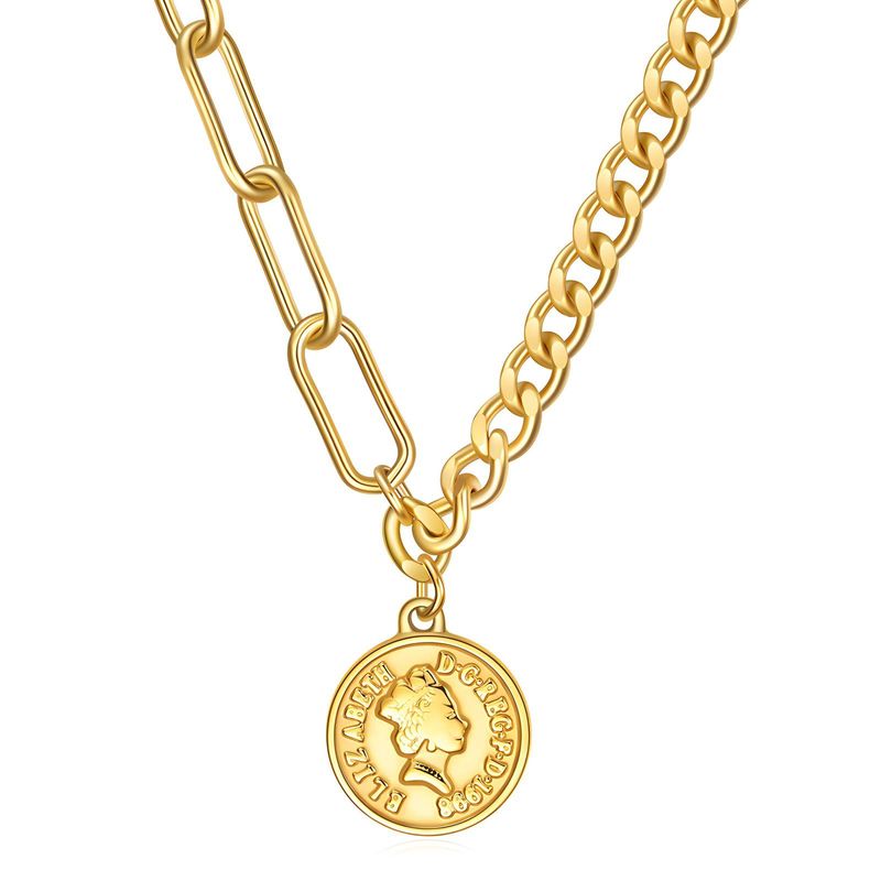 18K gold plated Stainless steel necklace, Coin Charm