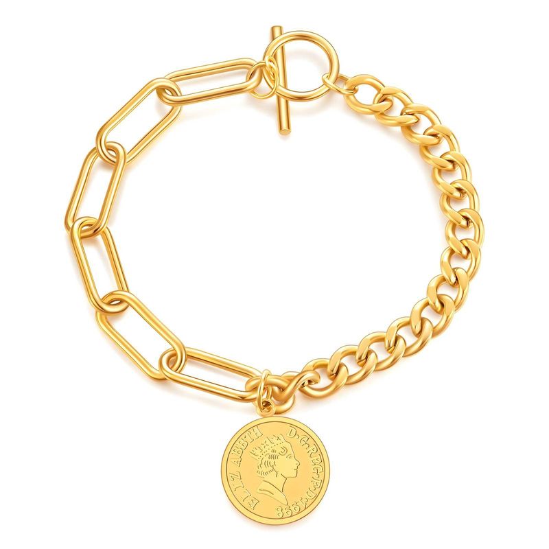 18K gold plated Stainless steel bracelet, Coin