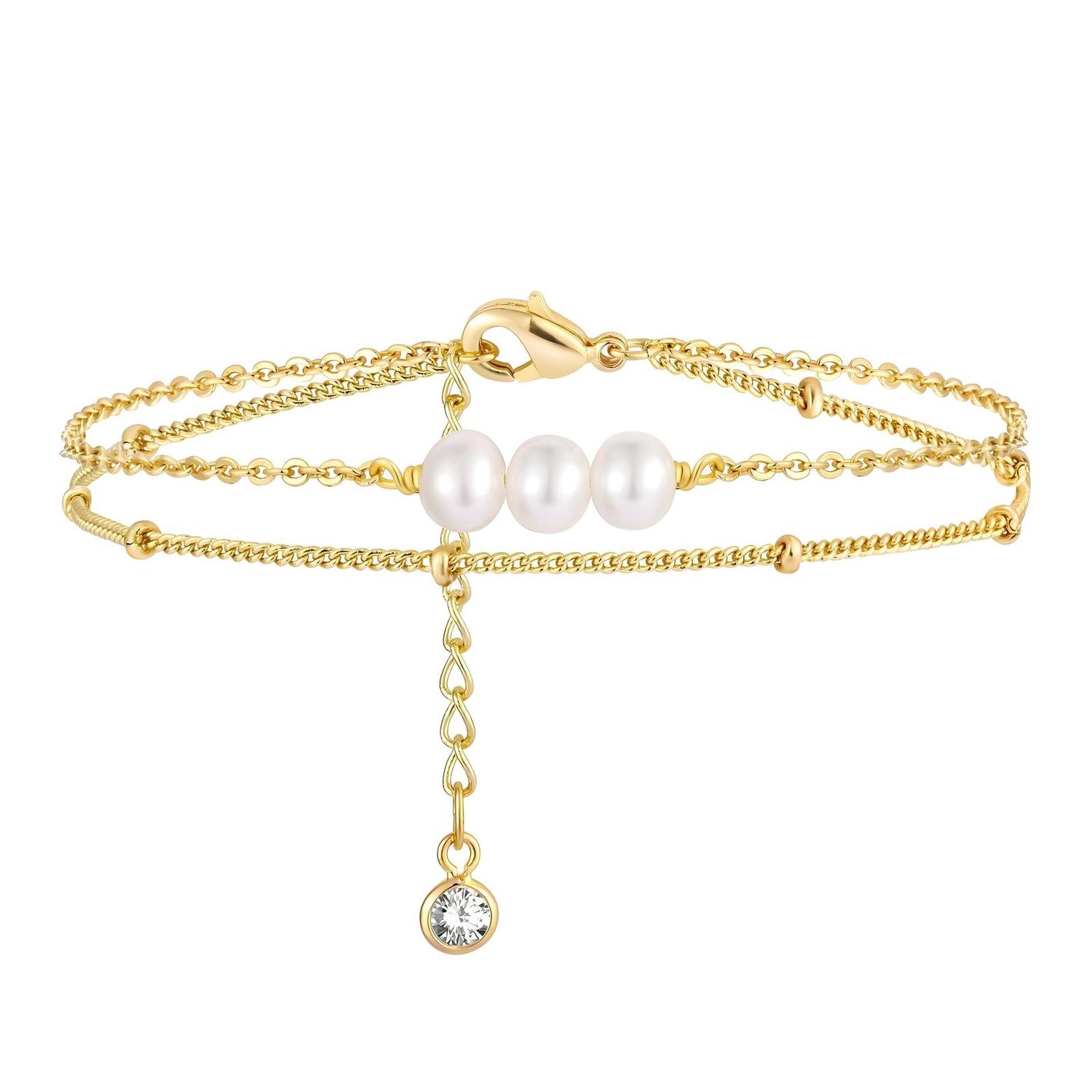 18K gold plated Stainless steel bracelet, Freshwater Pearl Double