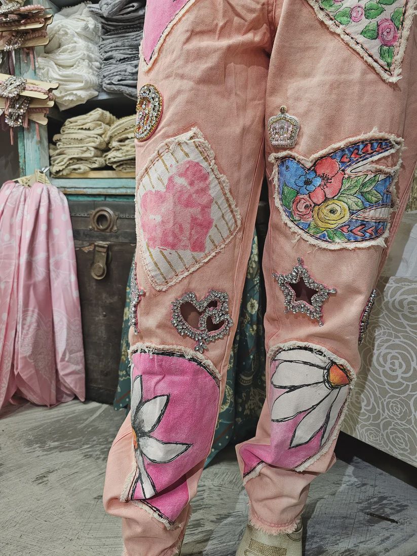 Pink One Of A Kind Patch Work Pants