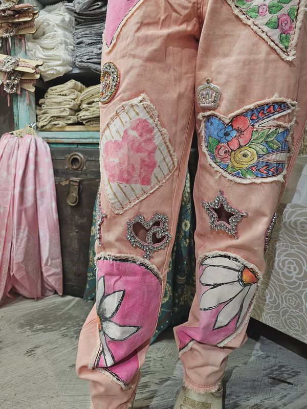 Pink One Of A Kind Patch Work Pants