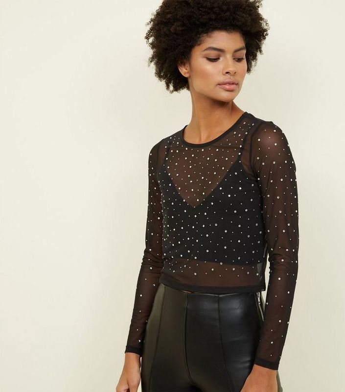 Crystal Black Mesh Top