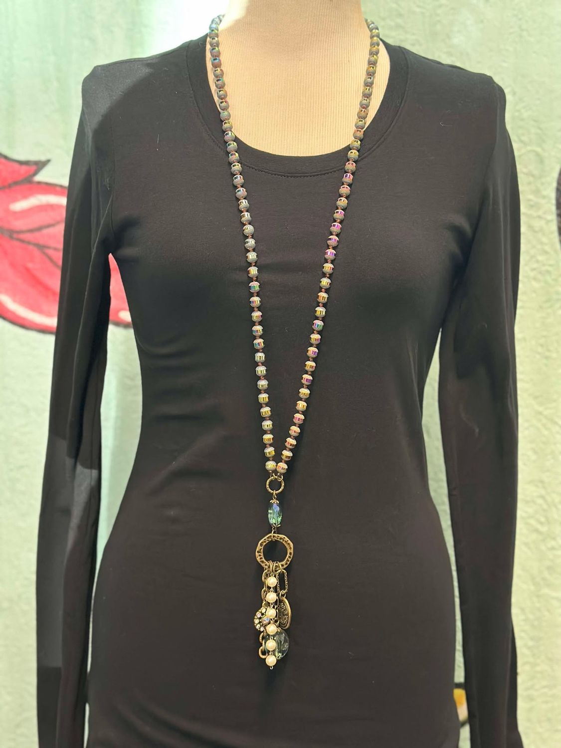 Multi Single Bead Necklace with Charm Dangles