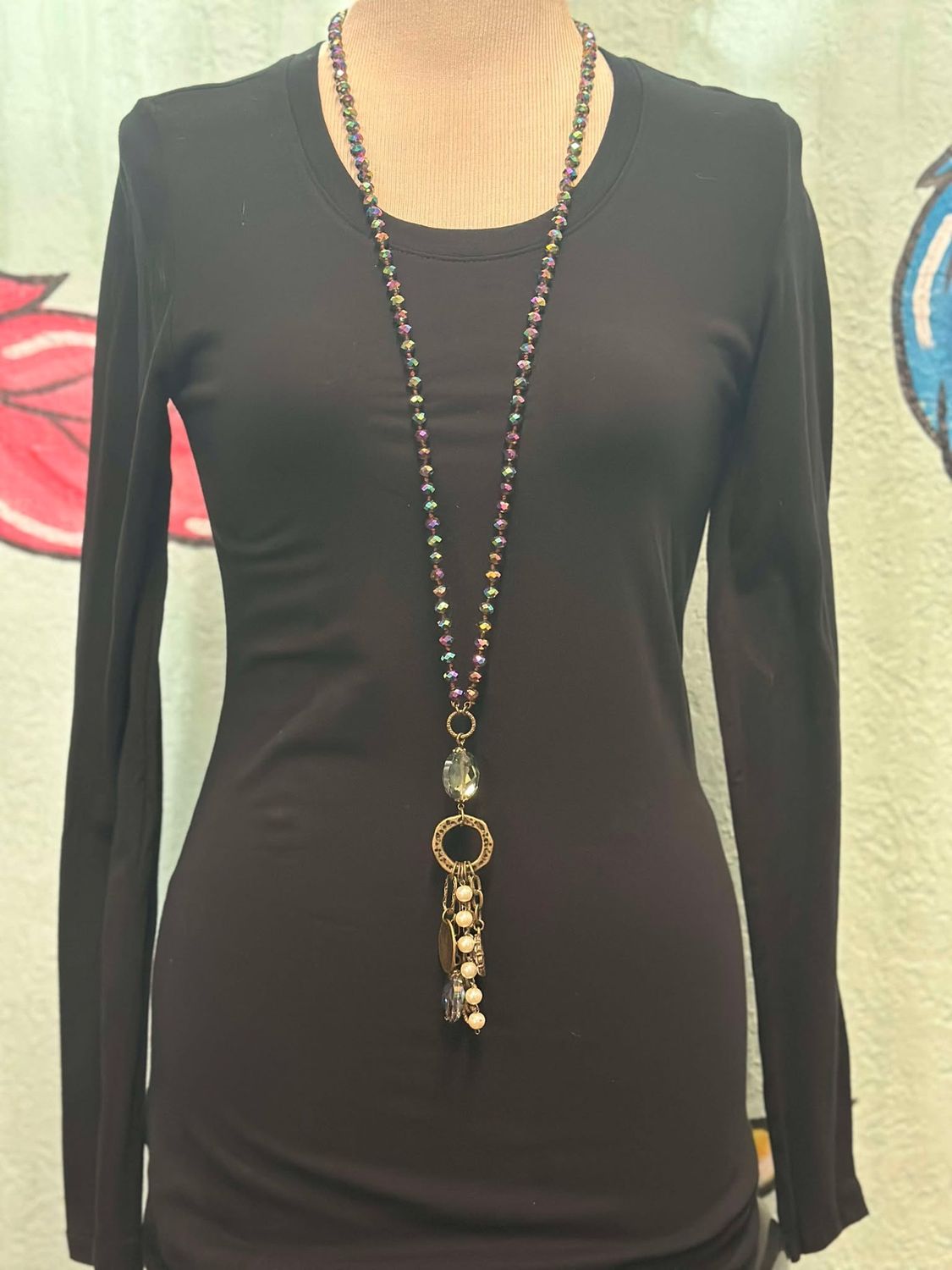 Single Beaded Necklace Purple Hue With Charm Dangle