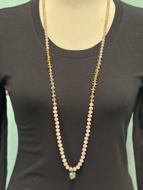 Facet Faceted Crystal Long Necklace With Pendant (Austrian Crystal)