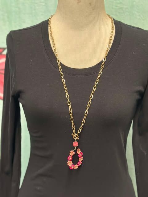Long Chain Necklace Flower Teardrop Charm