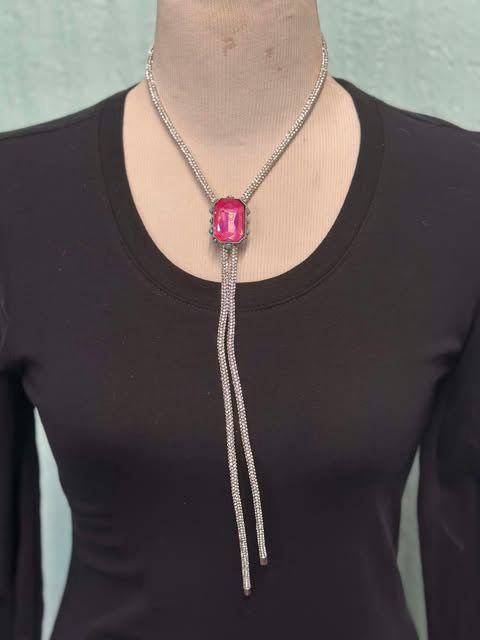 Rhinestone Larial Necklace, Color: Pink