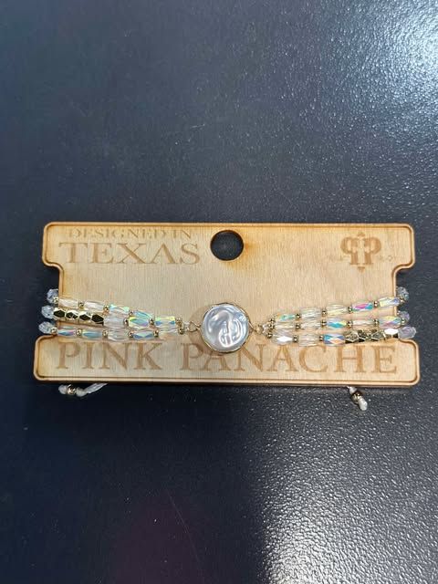 White And Gold Rice Beaded Bracelet Austrian Crystal