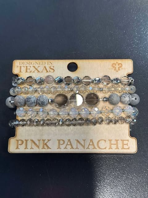 Pink Panache Crystal Mixed Bead Bracelet Set Grey