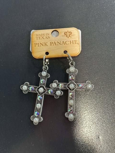 Pink Panache Cross Silver Earrings