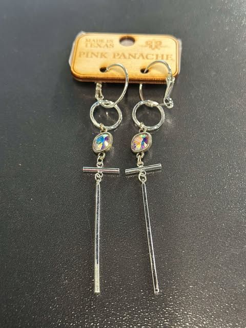Silver Crystal Cross Earring
