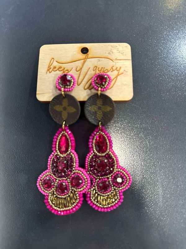 KIG Magenta Elegant Triple Tier Earrings