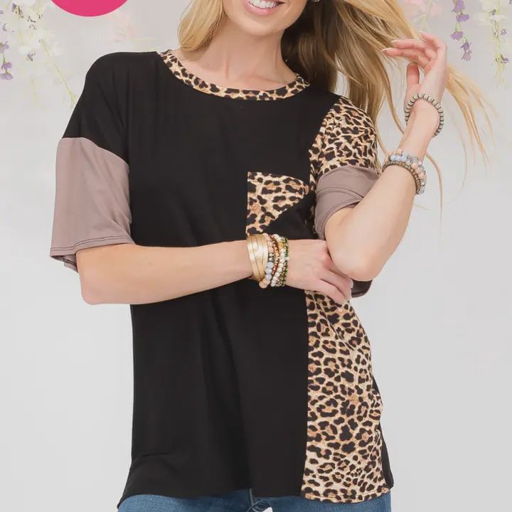 Color Block Short Sleeve With Pocket