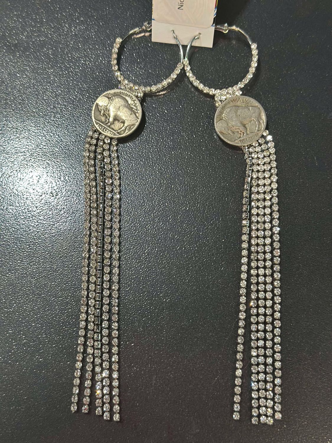 Buffalo Nickel Hoop Earrings with Crystals