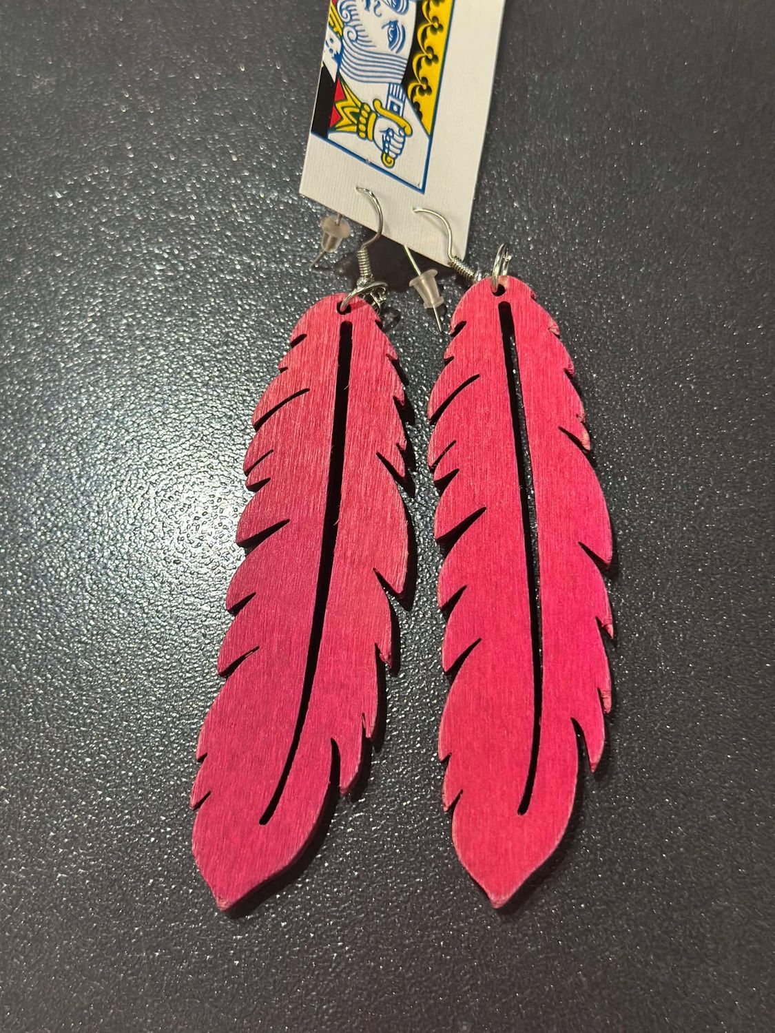 Pink Wooden Feather Earring