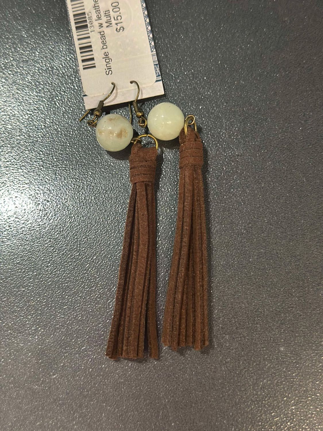 Leather Tassle Single Bead Earring
