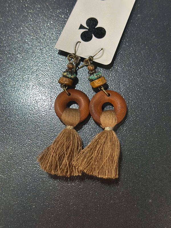Wooden Circle Fringe Earrings