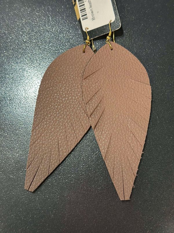 Brown Leather Leaf Earrings
