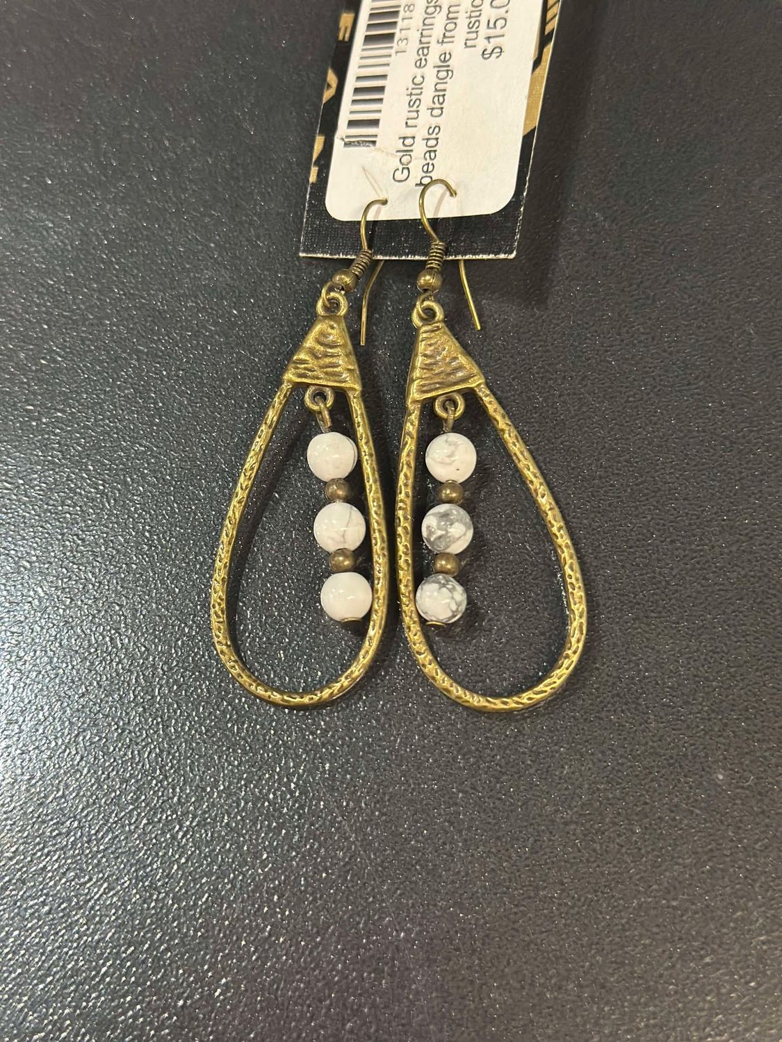 Gold Teardrop Marble Beaded Earring