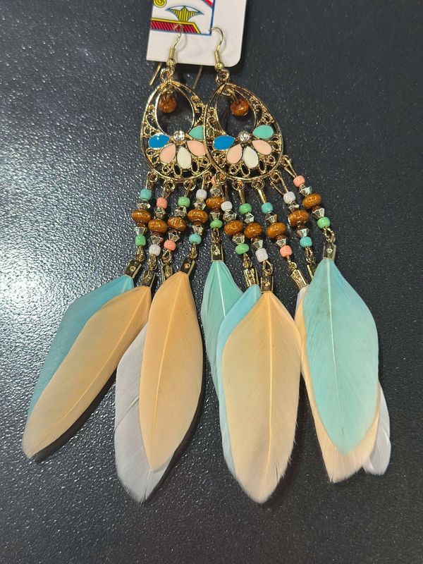 Bohemian Multi Color Feather Tassel Earrings