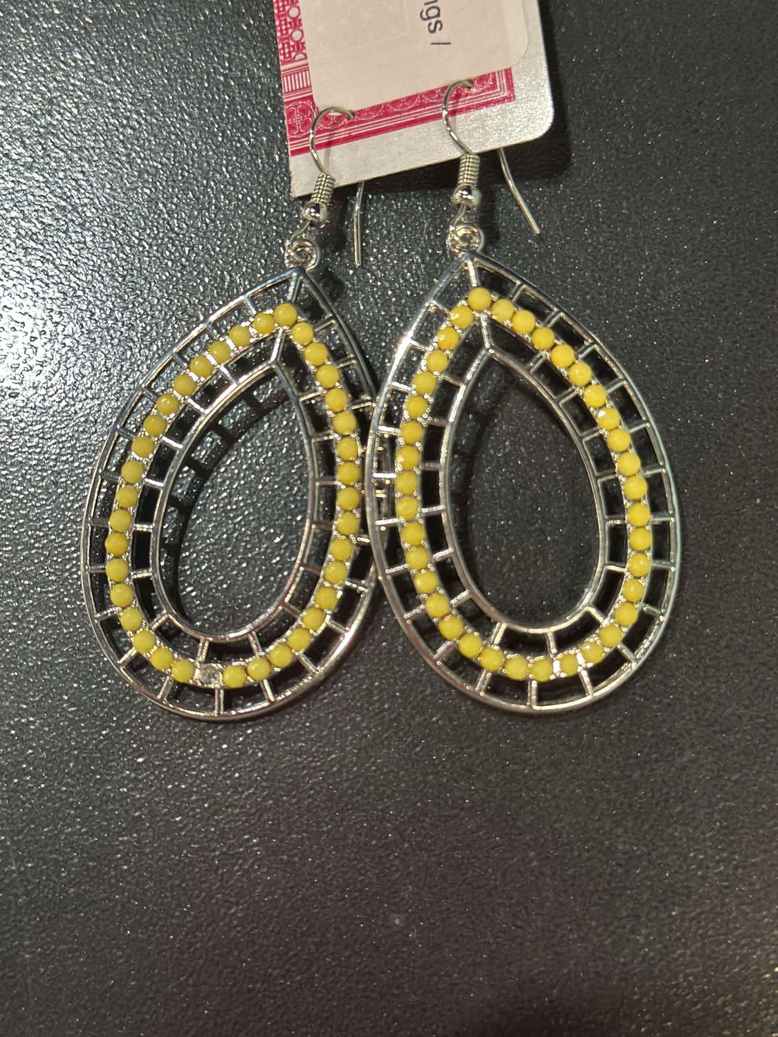 Silver and Yellow Oval Earrings