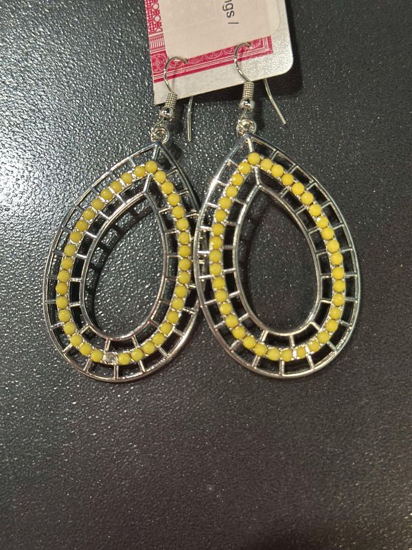 Silver and Yellow Oval Earrings