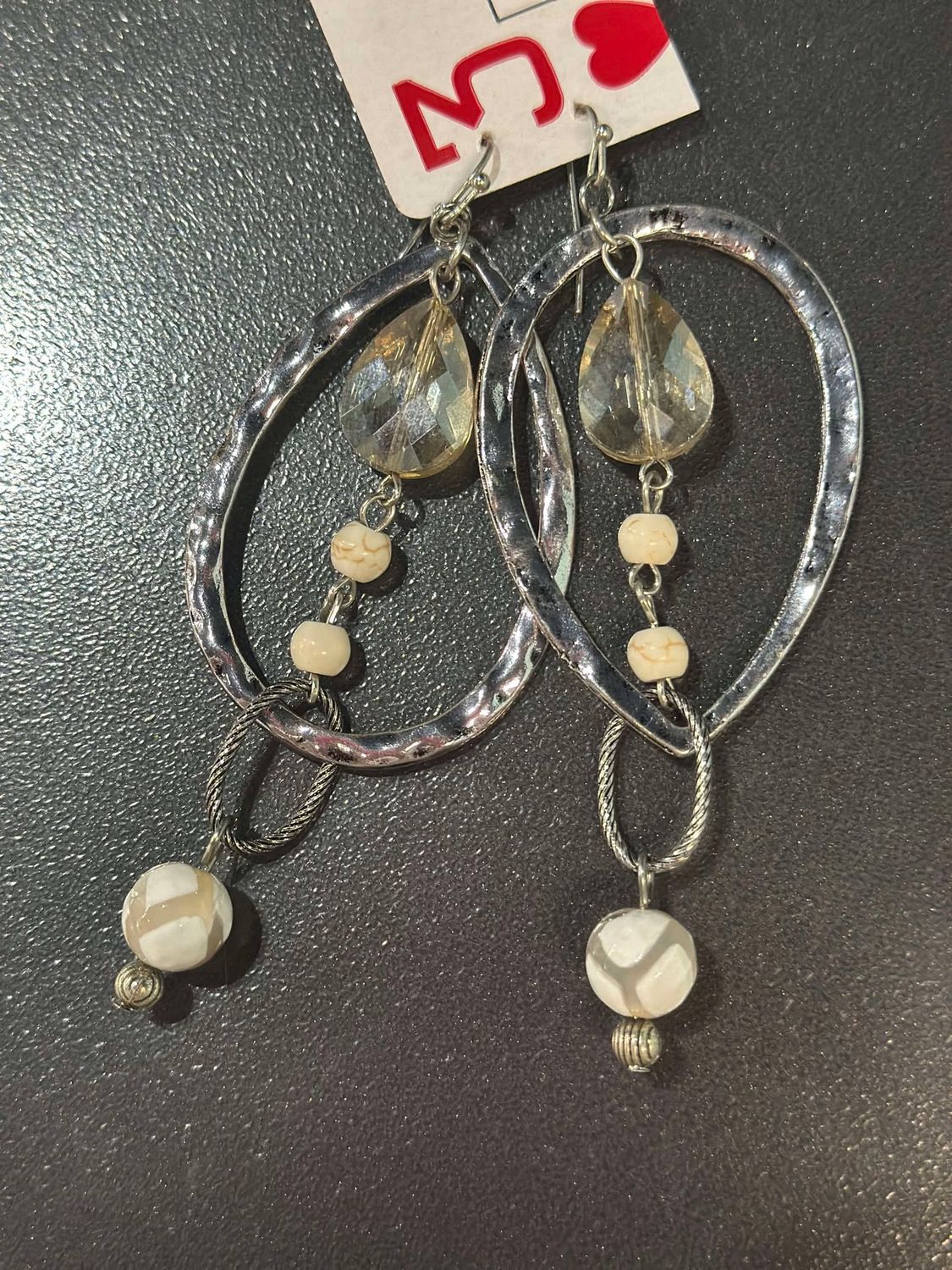 Tear Drop Silver and White Earrings