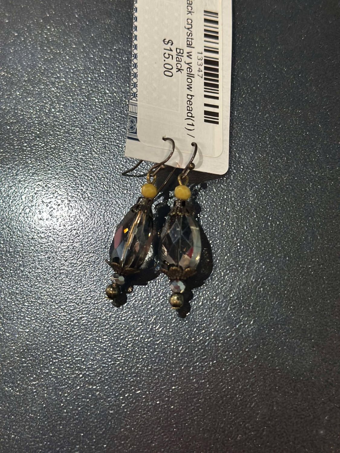 Black Crystal and Mustard Earrings
