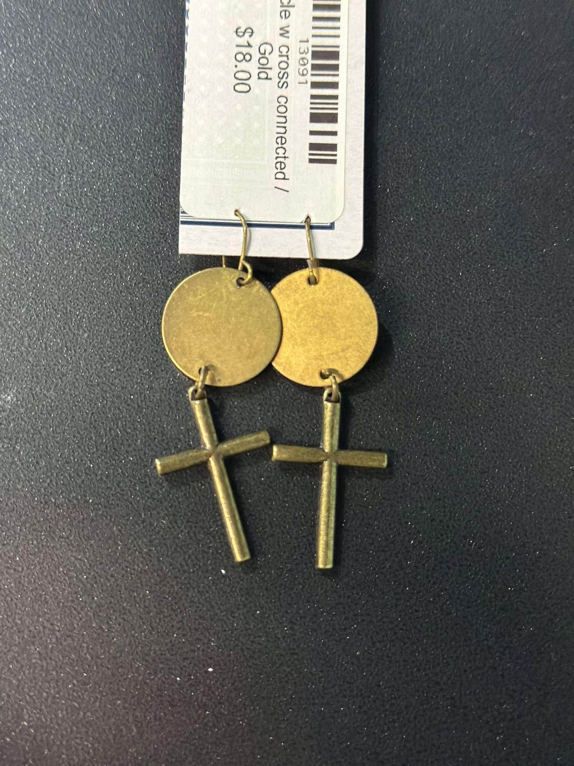 Gold Circle and Cross Dangle Earrings