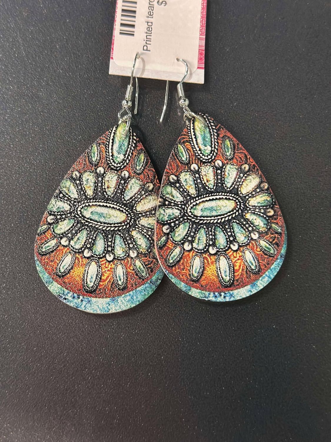Printed Leather Tear  Drop Earrings