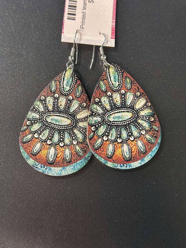 Printed Leather Tear  Drop Earrings