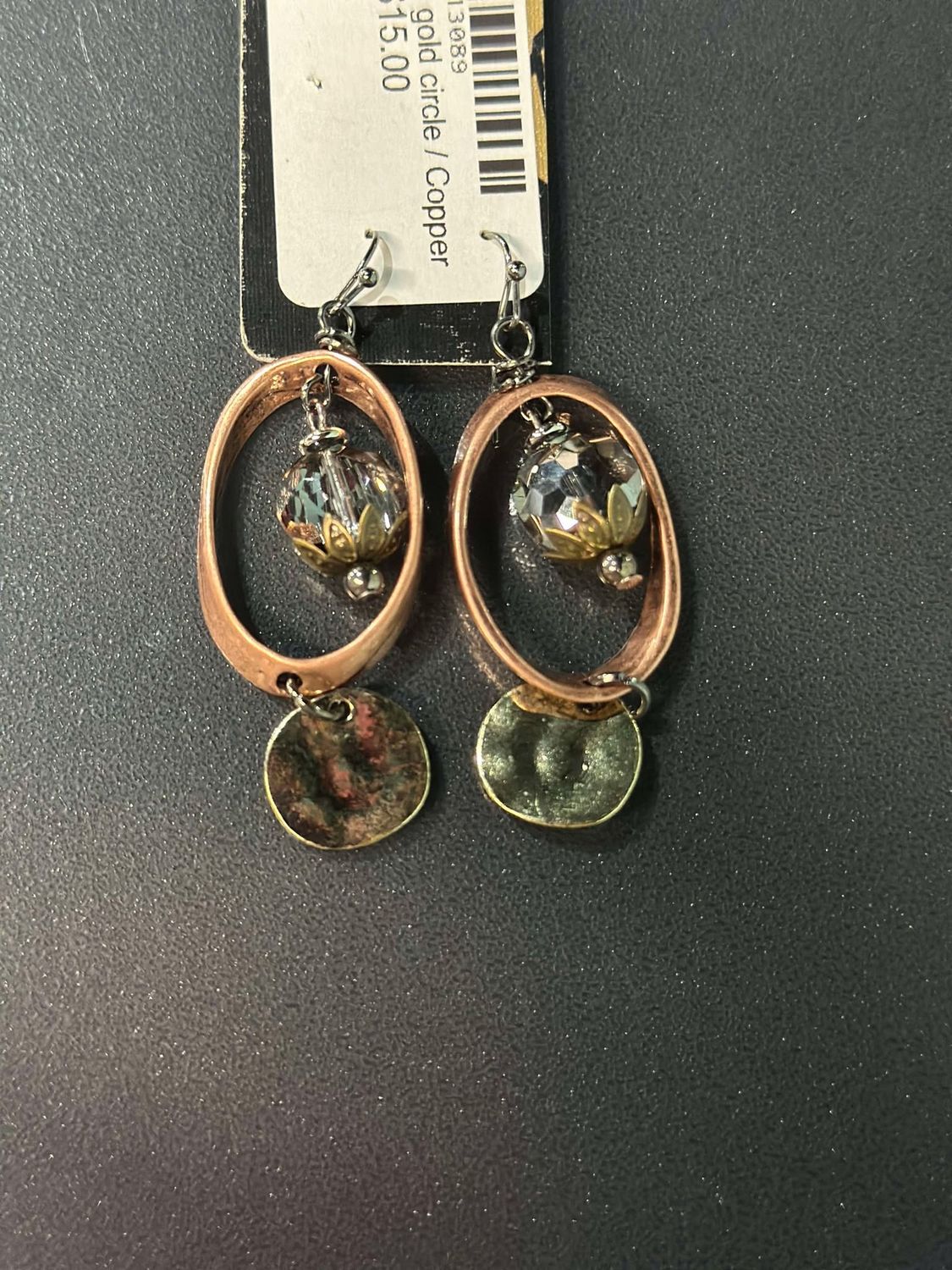 Copper Oval and Gold Earrings