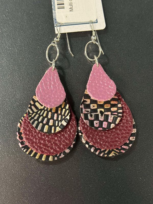Multi Detail Purple Leather Earrings