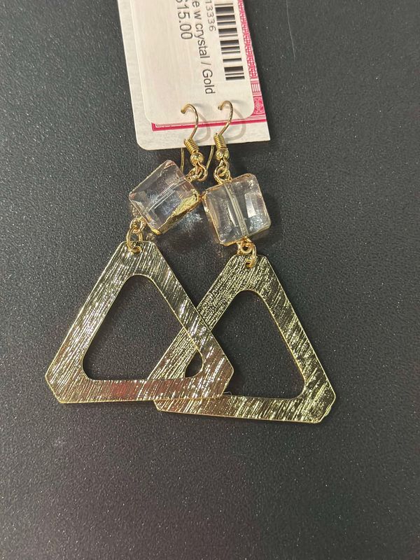 Gold and Crystal Triangle Earrings