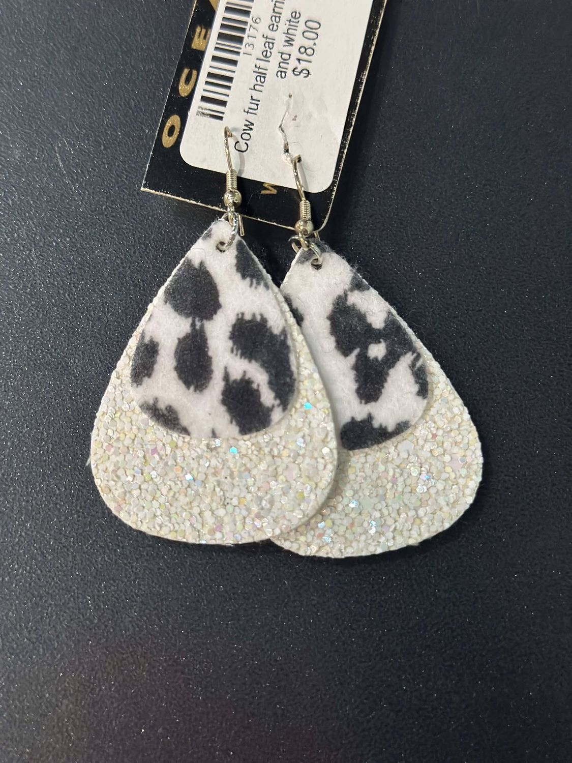 Cow Print and Glitter Leather Earrings