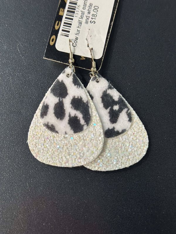 Cow Print and Glitter Leather Earrings