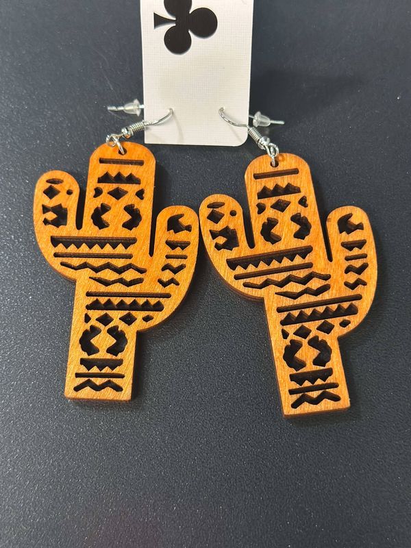 Wood Cactus Earrings
