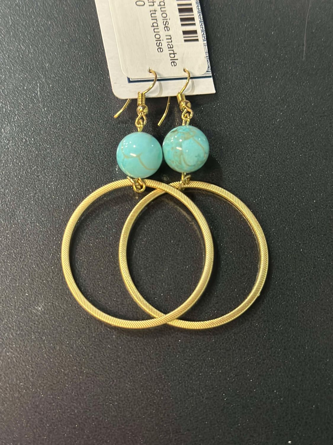 Turquoise Bead with Gold Hoops