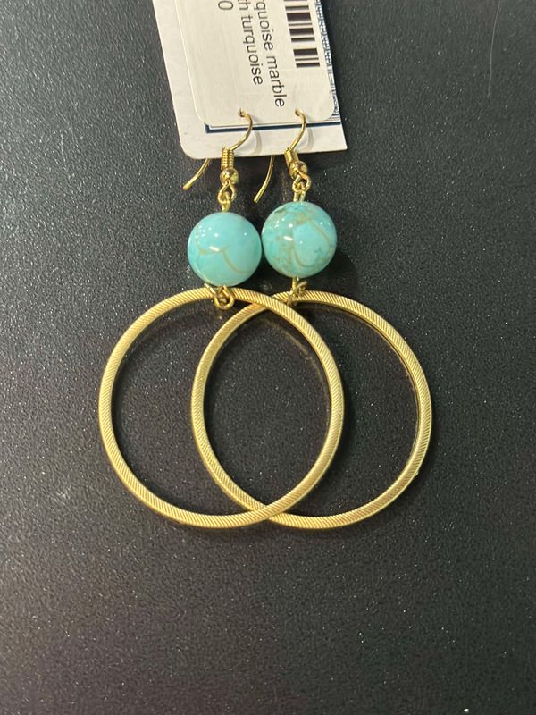 Turquoise Bead with Gold Hoops