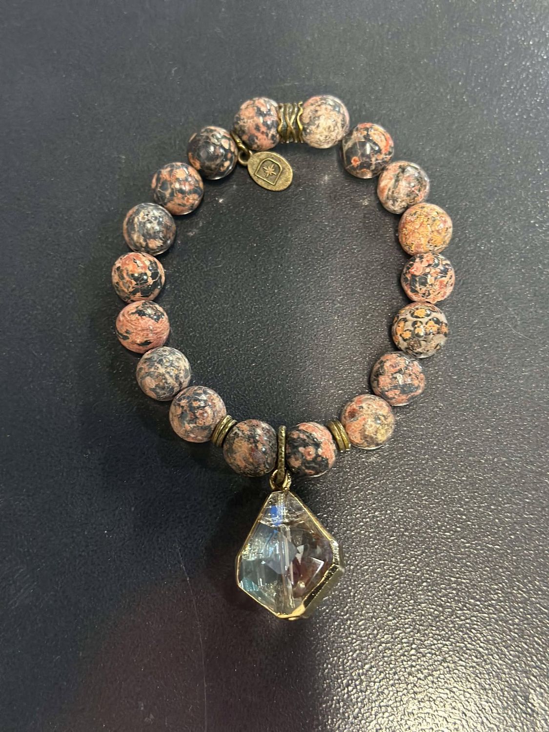 Dark Marble Beads with Crystal Charm