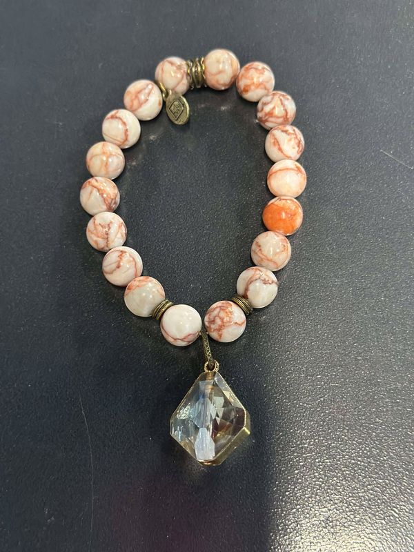 Light Marble Multi Bead with Crystal Charm