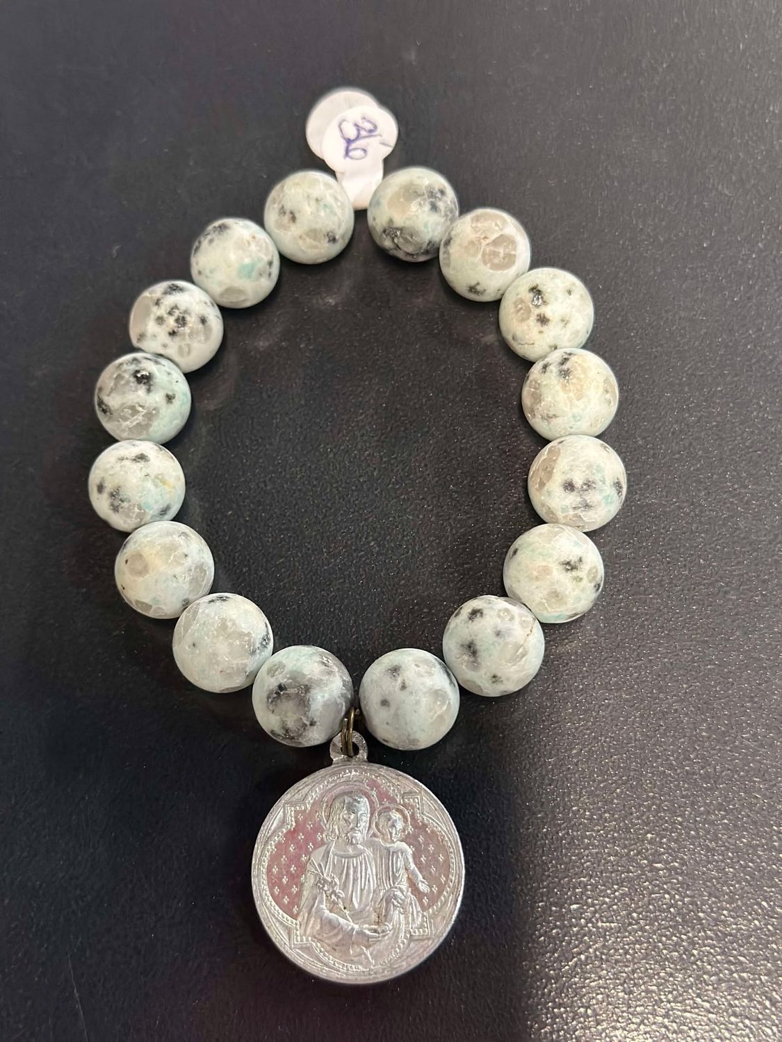 White Marble Bracelet with Silver Medallion