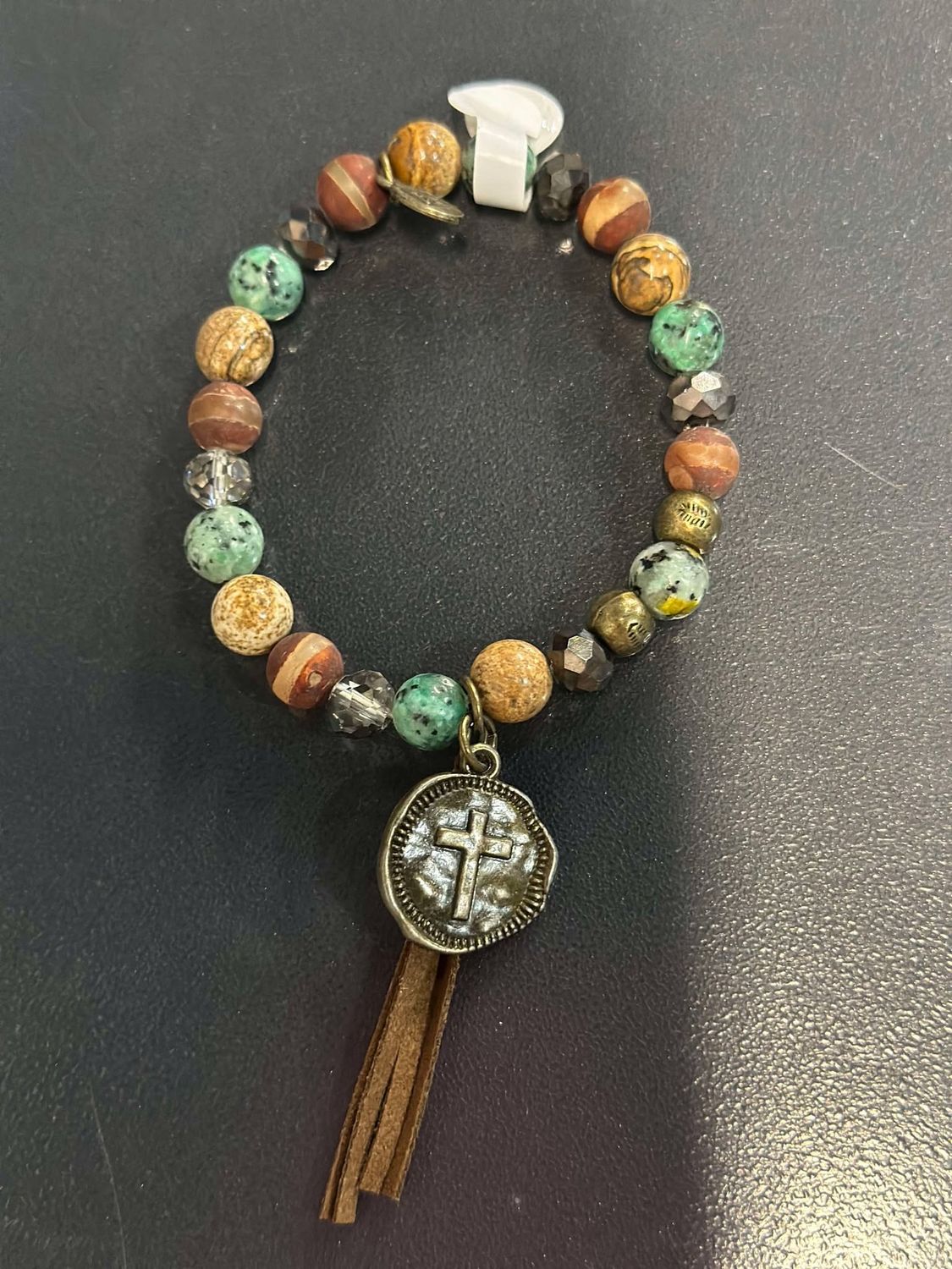 Dark Beaded with Cross Medallion
