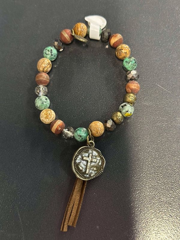 Dark Beaded with Cross Medallion