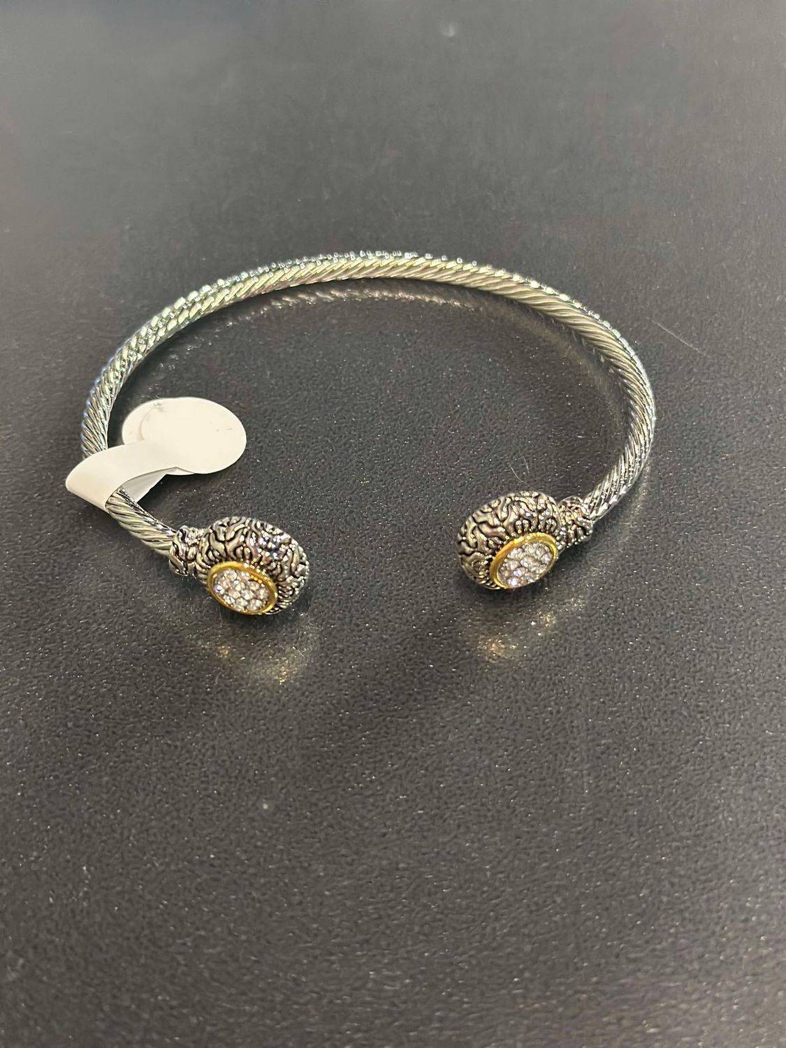 Silver &quot;C&quot; Bracelet with Flat Stones