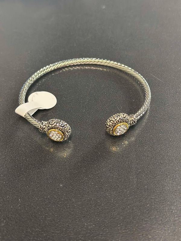Silver &quot;C&quot; Bracelet with Flat Stones