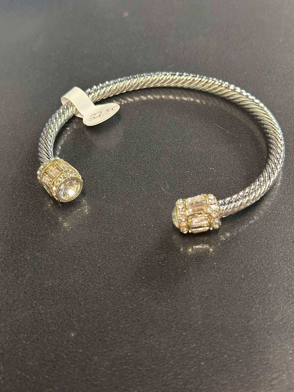 Silver &quot;C&quot; Bracelet with Round Stone