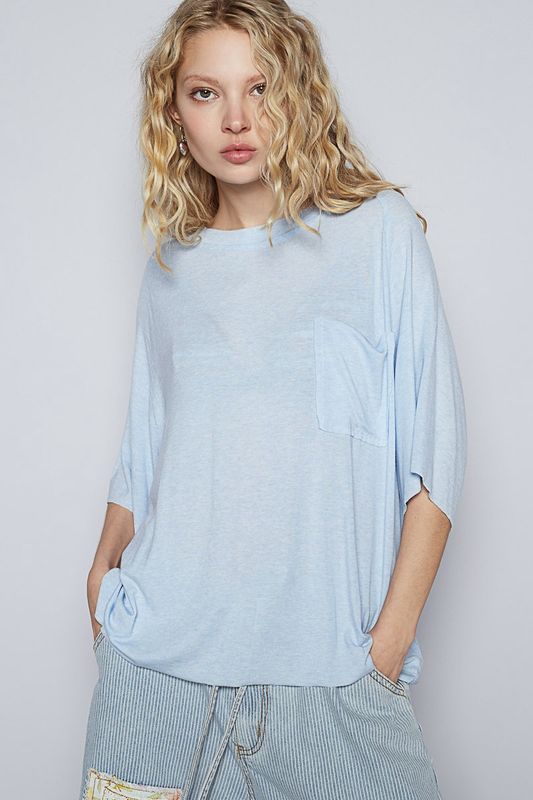 Vintage Washed Short Sleeve Front Pocket Solid Top