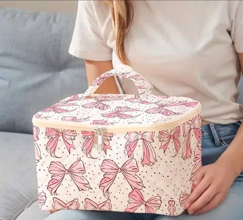 Pink Bow Print Makeup Organizer